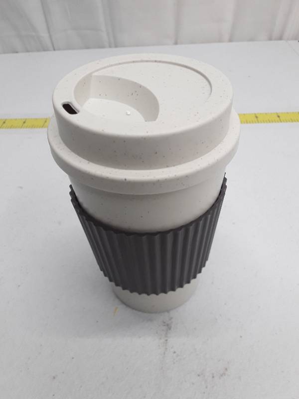 lot 57268 image: 1 Pack 16 oz Wheat Straw Reusable Coffee Cup with Lid and Sleeve, Travel Mug  Dishwasher Safe  BPA-Free