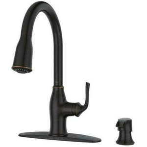 lot 46839 image: Rosslyn Single-Handle Pull-Down Sprayer Kitchen Faucet in Tuscan Bronze - Retail $199.99