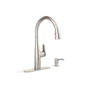 lot 46840 image: KOHLER Pull Down Sprayer Kitchen Faucet Easy-to-Clean Metal Vibrant Stainless - Retail $258