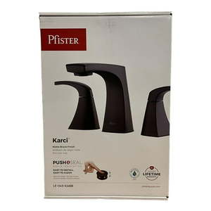 lot 46846 image: Pfister Karci Bathroom Sink Faucet 8-Inch Widespread 2-Handle 3-Hole Matte Black Finish LF049KABB - Retail $227