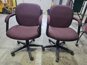 lot 50318 image: (2) Global Burgundy Fabric Armed Office Chairs