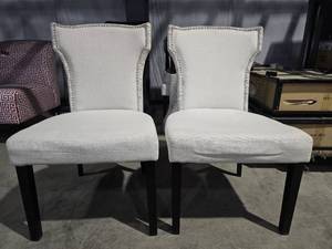 lot 50332 image: (2) Cream Linen Accent Chairs
