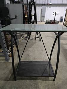 lot 50358 image: Modern Glass Top Side Table with Metal Frame
