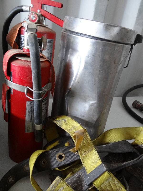 lot 7810 image: Misc. Lot - 2 Fire Extinguishers, Trash Can & Harness
