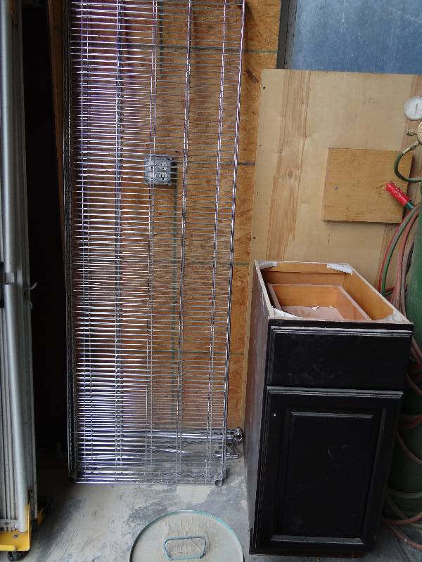 lot 7829 image: Lot of 2 Metal Rack Shelves  Cabinet