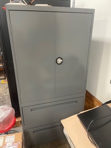 lot 7862020 image: metal cabinet with 2 drawers 6ft 3ft x 18in (rims not included)