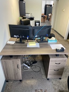 lot 7862155 image: 30in Tall (51in Long) Computer desk with two drawers, 1 cabinet (contents not included)