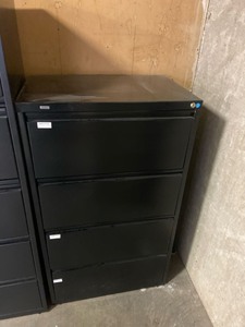 lot 7862180 image: Black 52in 4drawer file cabinet (locked, no key)