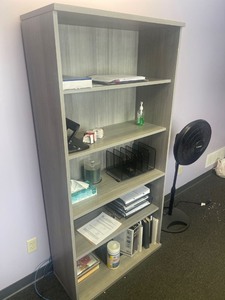 lot 7862201 image: 5 tier office shelf grey wood grain design (items not included) 6ft x 3ft x 15in