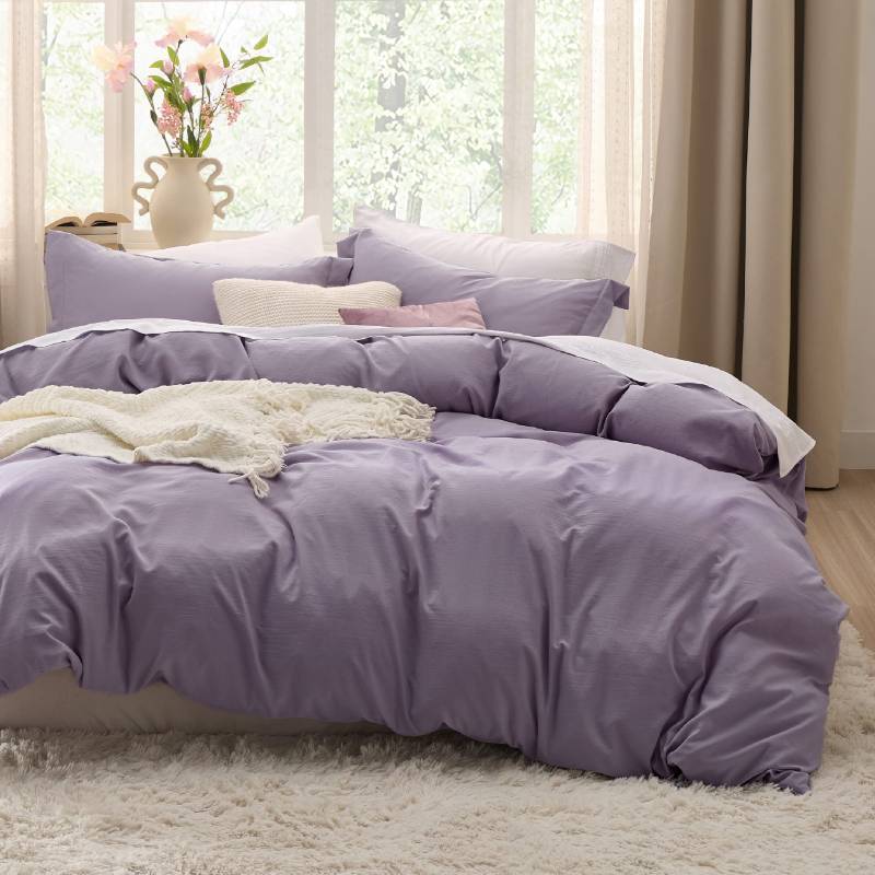 lot 24849 image: Bedsure Grayish Purple Duvet Cover Queen Size - 3 Pieces Prewashed Extra Soft Bedding Set, Includes 1 Duvet Cover 90x90 Inches with Zipper Closure & 2 Pillow Shams, Comforter Not Included