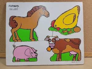 lot 8708 image: Vintage Playskool Farm Animals Wooden Puzzle