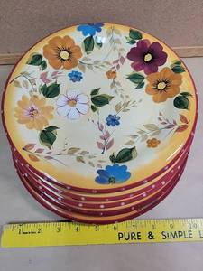 lot 8717 image: Oneida Sunset Bouquet Hand Painted Dinner Plates Set of 5