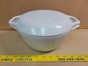 lot 8736 image: Vintage Copco Denmark White Enamel Covered Casserole Dish
