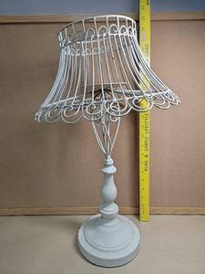 lot 30001 image: Vintage White Metal Wire Lamp Shade with Stand