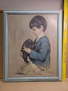 lot 30006 image: Vintage 1972 Bill Sparks Portrait with Puppy