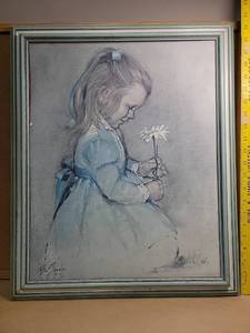 lot 30007 image: Vintage Blue Dress and Daisy Painting (1972)