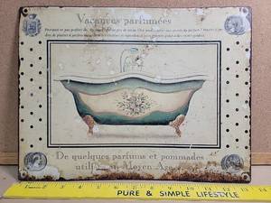 lot 30010 image: Vintage French Bathroom Metal Sign - Vacances Parfum�es