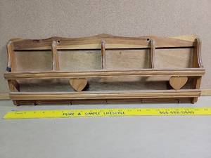 lot 30014 image: Vintage Style Wooden Wall Shelf with Heart Accents