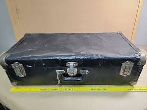 lot 30030 image: Vintage Black Metal Suitcase with Metal Corners