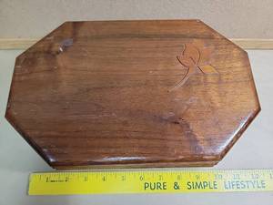 lot 30040 image: Vintage Wooden Jewelry Box with Lotus Engraving