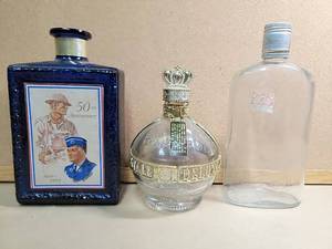 lot 30047 image: American Legion 50th Anniversary J.W. Dant Bourbon Decanter & Royale Deluxe Chambord Liqueur Bottle with Bonus Vintage Bottle