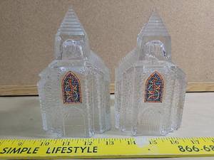 lot 30056 image: 1992 Avon Silent Night Stained Glass Church - Pair