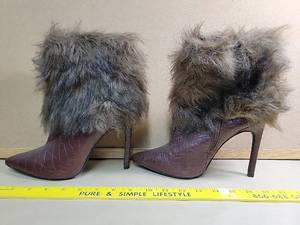 lot 30059 image: Luxurious Faux Fur Trimmed Croc-Embossed Ankle Boots
