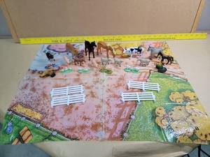 lot 30080 image: Vintage Farm Animal Playset with Playmat