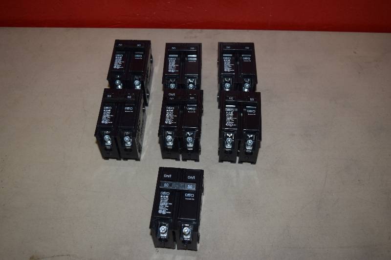 lot 53 image: 7 Eaton 2 Pole 50 Amp Breakers