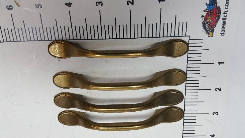 lot 6483-4 image: New set of 4 brass drawer or cabinet pull handles with the 3 mounting screw threaded holes