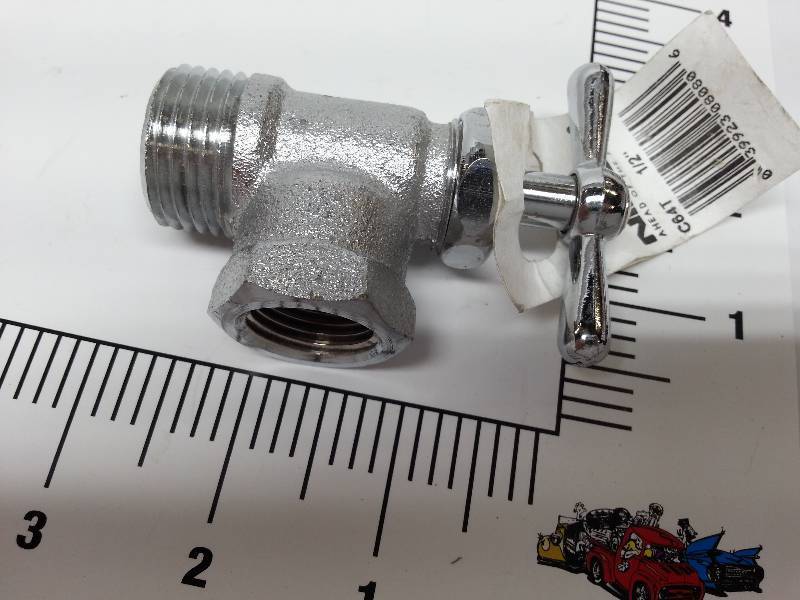 lot 8785 image: Nibco C64F Chrome washer box shut off valve 12 female pipe to male garden hose threads.