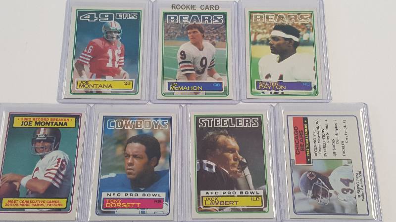 lot 1297 image: 1983 Topps Football Card Lot of 7 w Joe Montana Tony Dorsett & Walter Payton