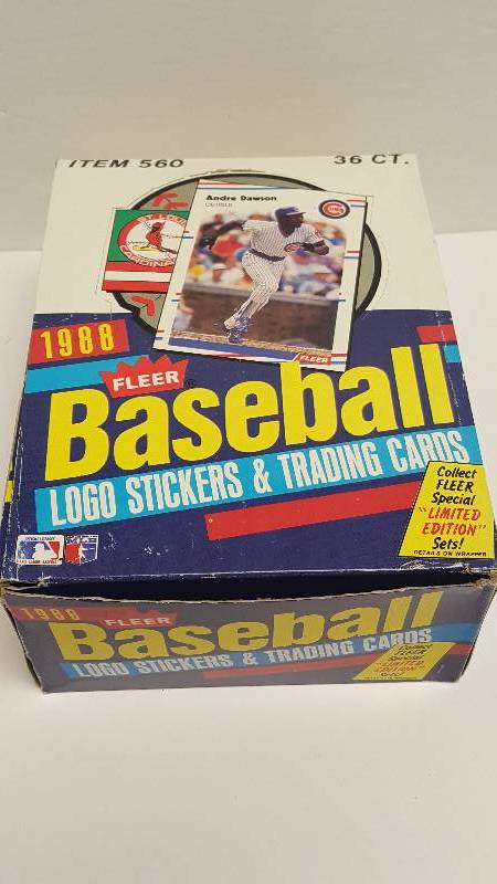 lot 1274 image: 1988 Fleer Baseball Unopened Wax Pack Box 34 Total w Rookies & HOFers