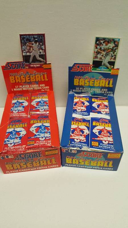 lot 1254 image: 1988 & 1989 Score Baseball Unopened Wax Pack Box 72 Total w Rookies & All-Stars