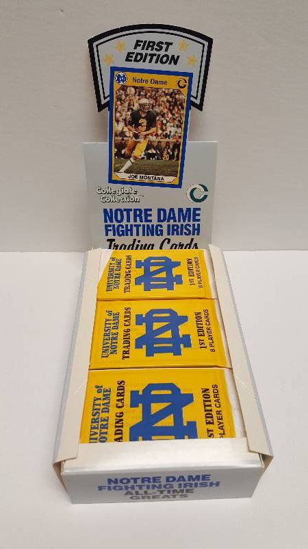 lot 1252 image: 1990 Collegiate Collection Notre Dame Fighting Irish NCAA Football Cards Wax Box 36 Packs Sealed
