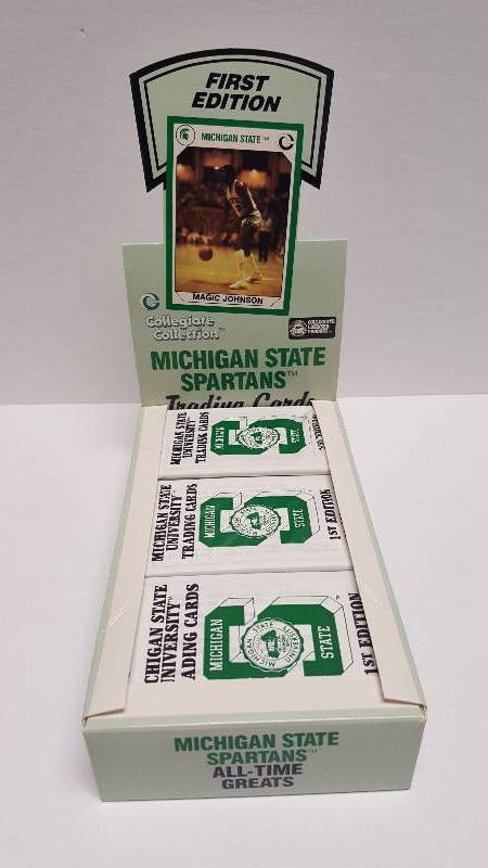 lot 1251 image: 1990 Collegiate Collection Michigan State Spartans NCAA Basketball Cards Wax Box 36 Packs Sealed