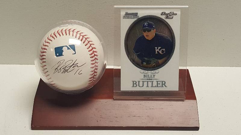 lot 1140 image: Billy Butler Autographed Rawlings Official Major League Baseball w Rookie Card & COA