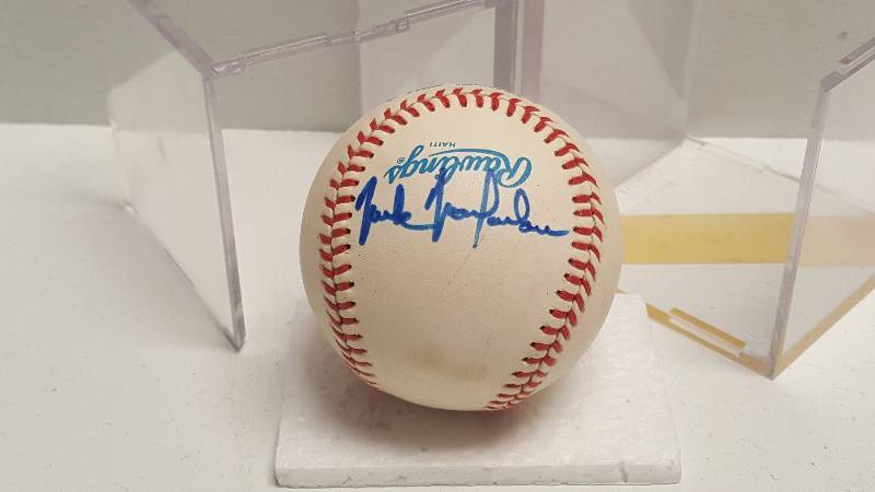 lot 1147 image: Mike McFarlane Autographed Rawlings Official American League Baseball KC Royals w COA