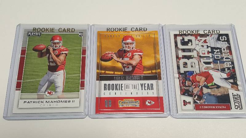 lot 1188 image: 2017 Panini Patrick Mahomes II Kansas City Chiefs Rookie Football Card Lot of 3