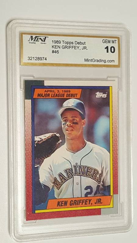 lot 1198 image: 1989 Topps Debut Ken Griffey Jr. #46 Graded by GMA Mint Rookie Baseball Card