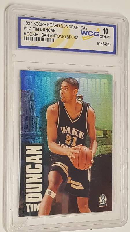 lot 1207 image: Tim Duncan 1997 Score Board Draft Insert Rookie Card Spurs HOFer Graded WCG Mint