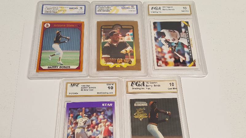 lot 1215 image: Graded Baseball Card Lot of 5 Different Barry Bonds w Inserts Advance & FGS Mint