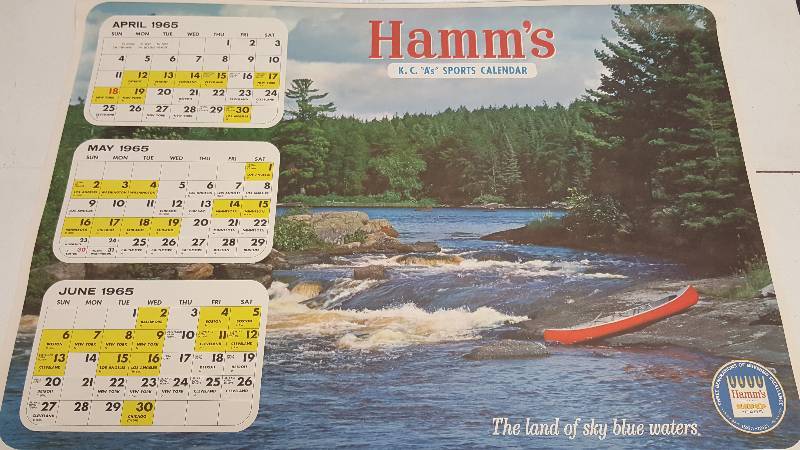 lot 1220 image: 1965 Kansas City Athletic As Team Schedule Vintage Hamms Sports Calendar