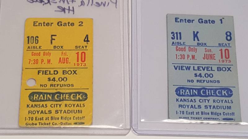 lot 1221 image: 1973 Kansas City Royals Ticket Stubs Lot of 2 First Year of Kauffman Stadium