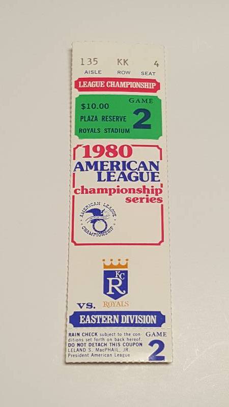 lot 1224 image: 1980 Kansas City Royals American League Game Ticket Stub vs. NY Yankees