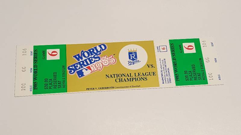 lot 1227 image: 1985 World Series Original Kansas City Royals Unused Ticket Game 6 Plaza Reserve