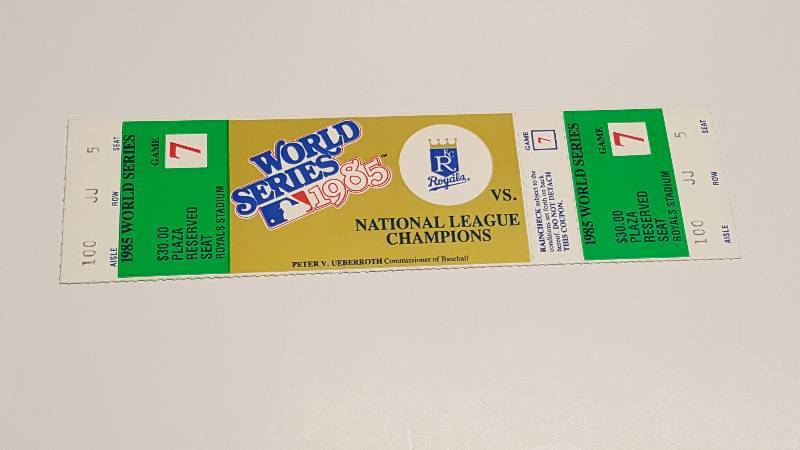 lot 1228 image: 1985 World Series Original Kansas City Royals Unused Ticket Game 7 Champs Plaza Reserve
