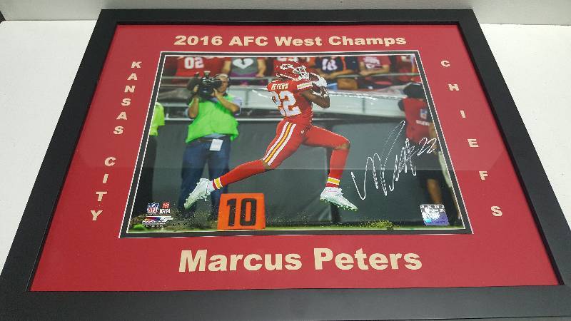 lot 1243 image: Marcus Peters Autographed Kansas City Chiefs Custom Framed Glossy Photo w COA