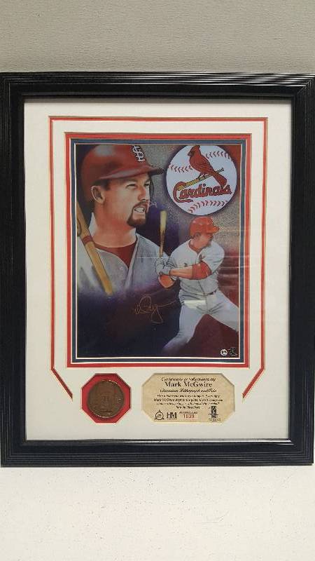 lot 1246 image: Mark McGwire Highland Mint Cardinals Chromium Lithograph Framed w Coin Limited Edition 2500