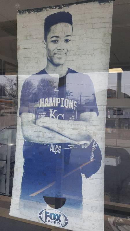 lot 1284 image: Kansas City Royals Kauffman Stadium Raised Royal Fan 6 Foot Double Sided Banner 2017 Season